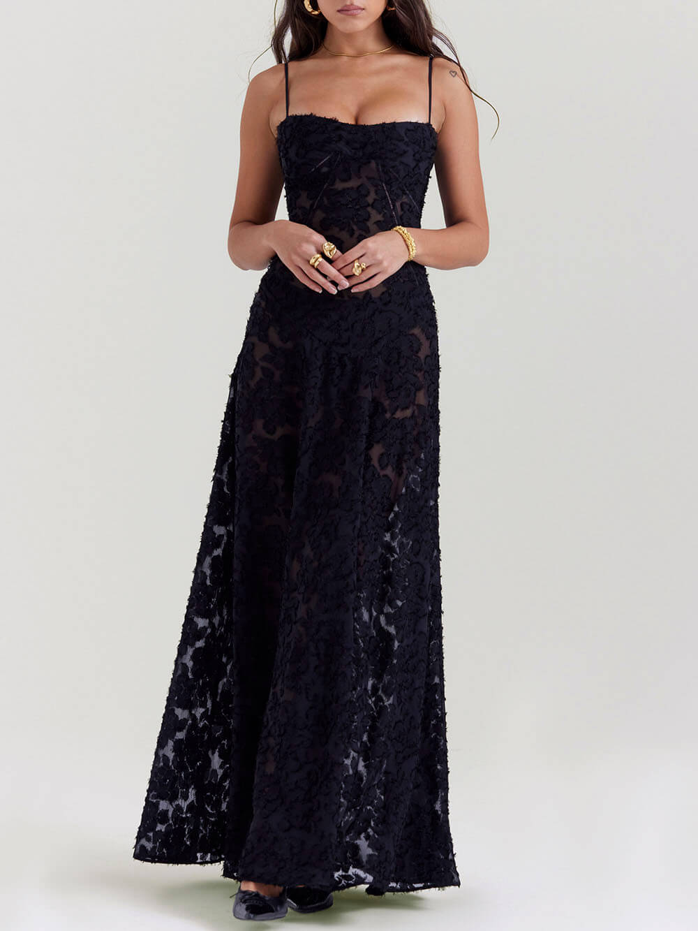 Lace-Back Floral Maxi Dress