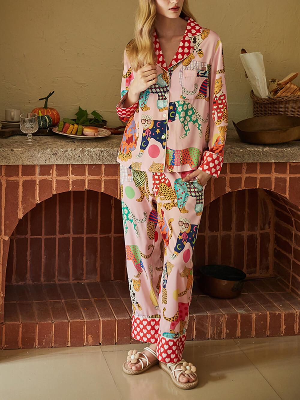 Leopard Print Silk Pyjama Set