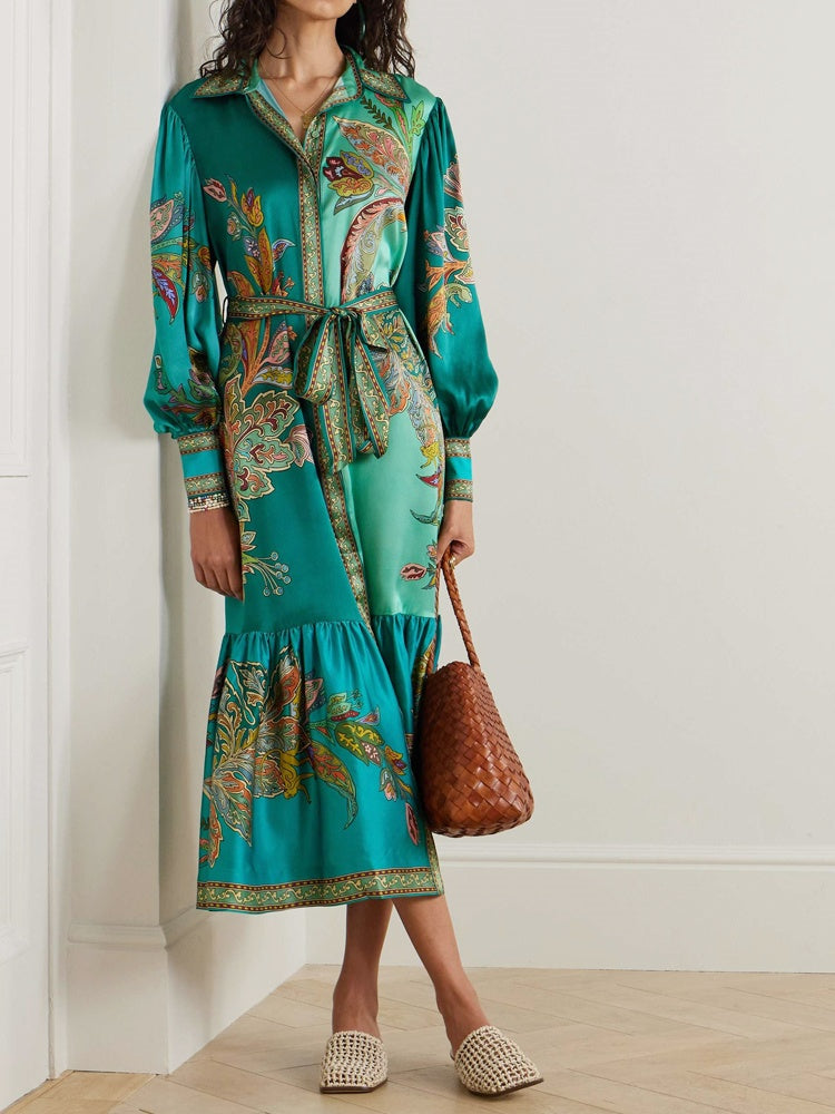 Vintage Print Lantern Sleeve Dress