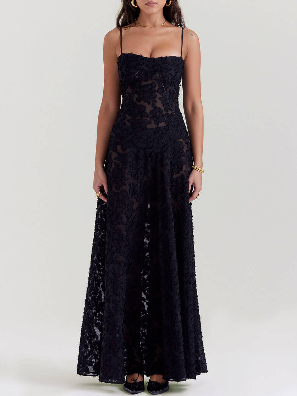 Lace-Back Floral Maxi Dress
