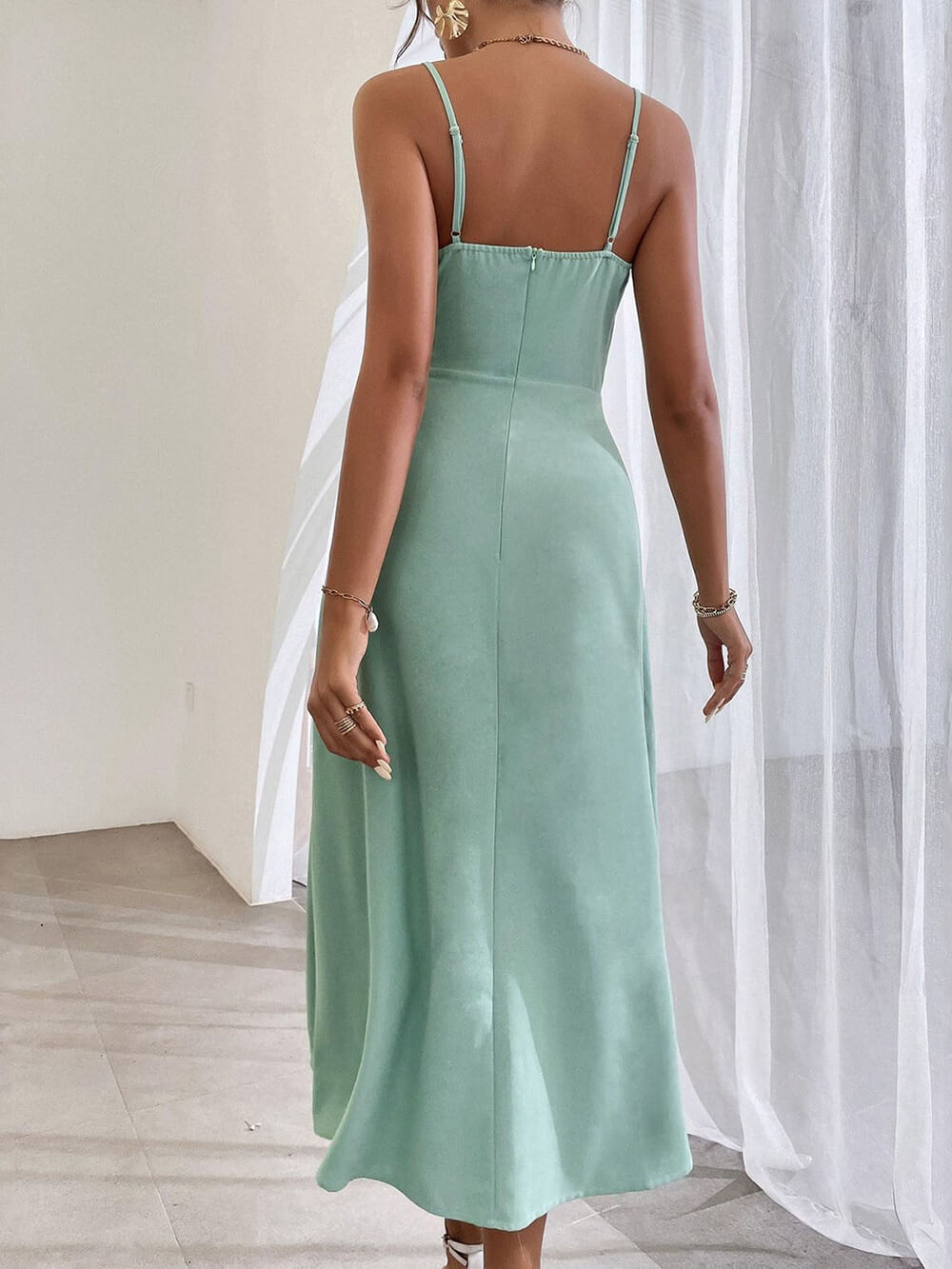 Ruched Leg-Slit Jogger Dress