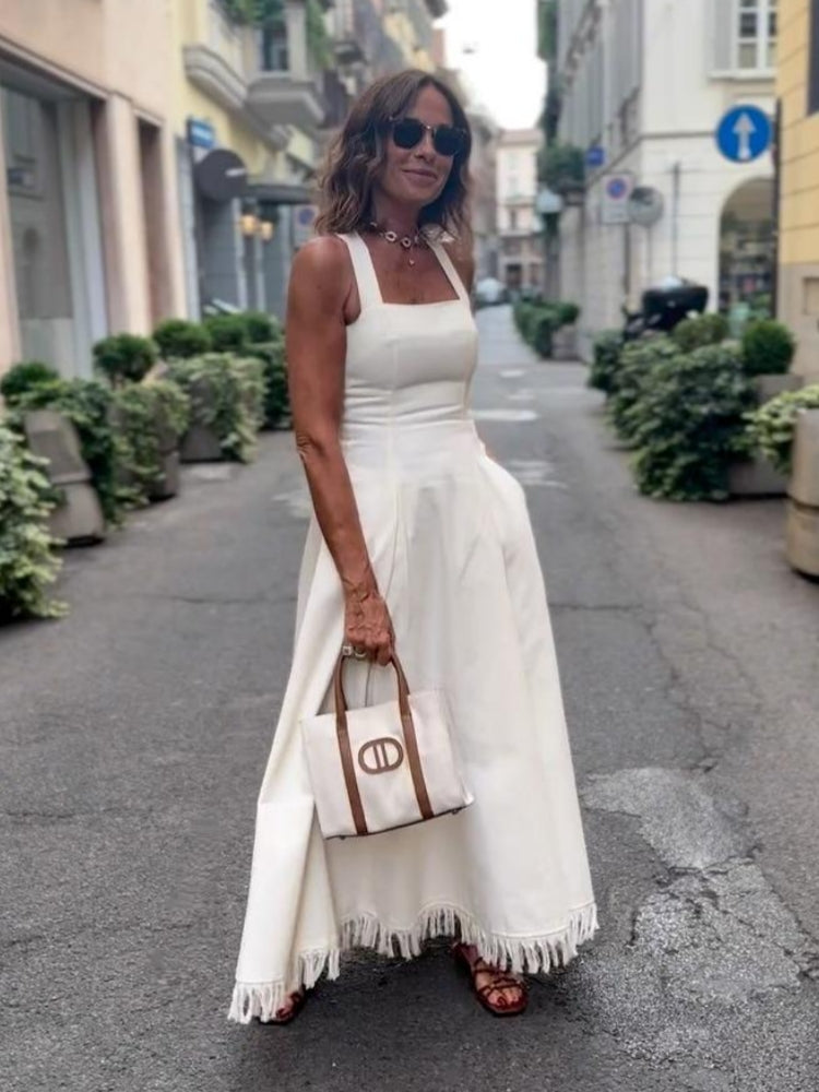 White Fringe Maxi Dress
