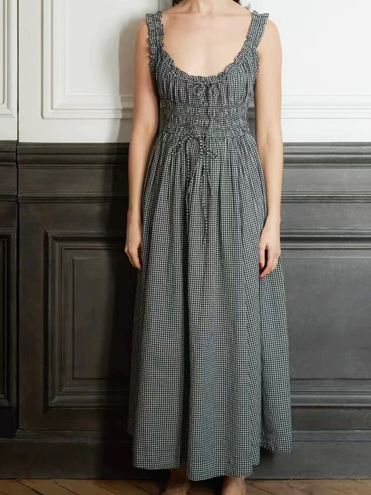 Tie-Neck Smocked Midi Dress