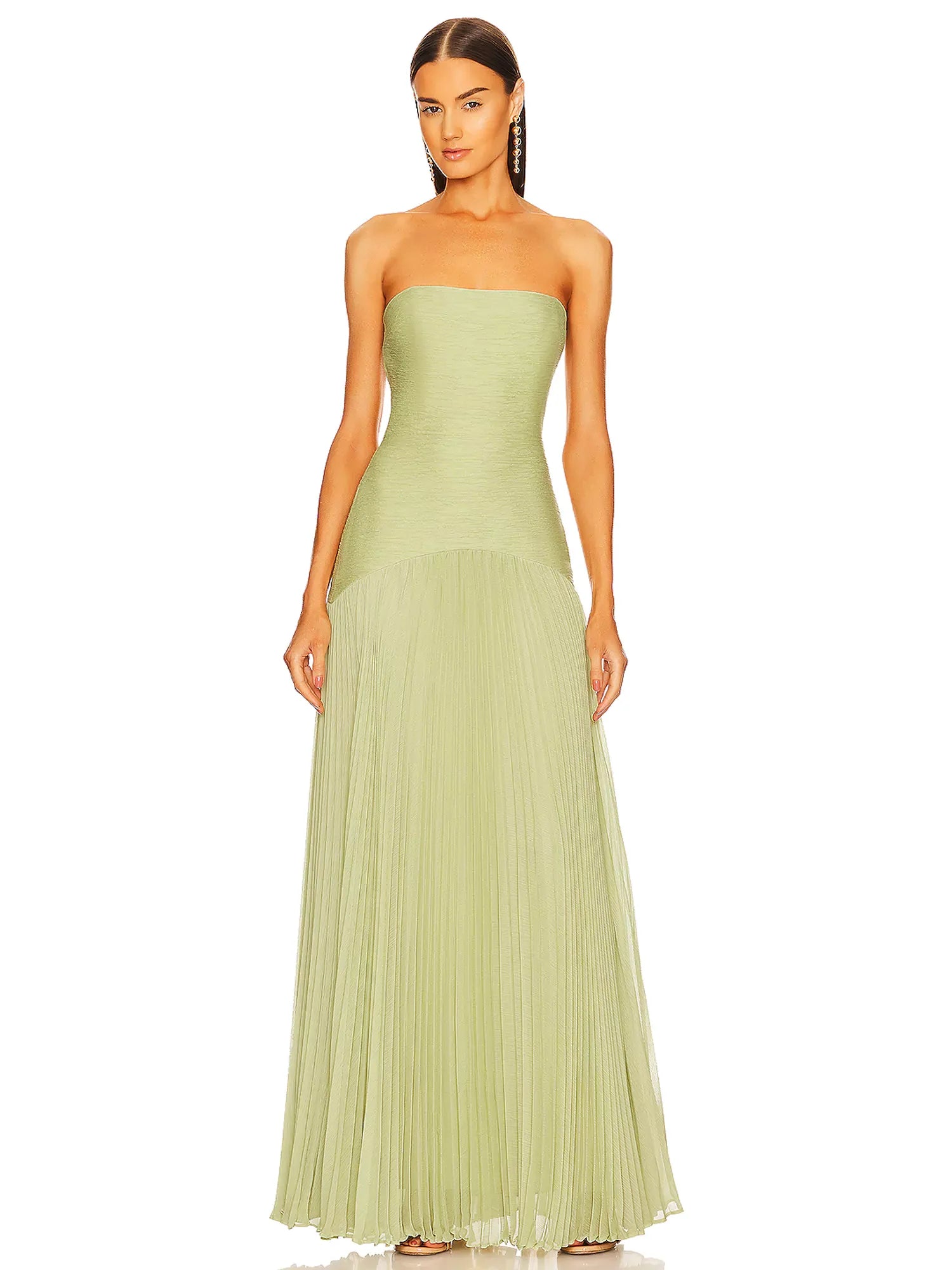 Tie-Sleeve Mesh Slit Maxi Dress