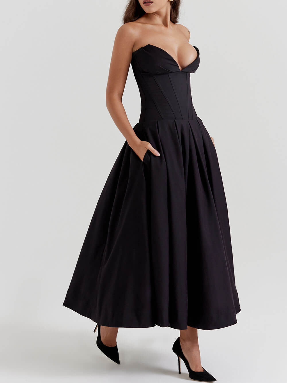Strapless Structured Midi Dress