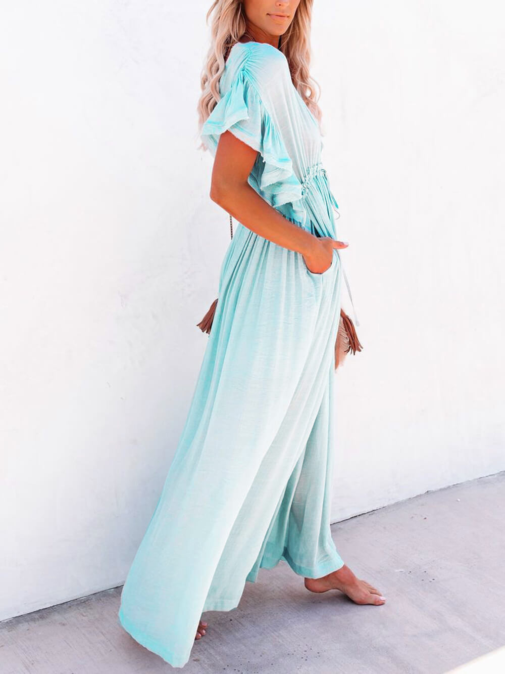 Button-Front Linen Beach Maxi Dress