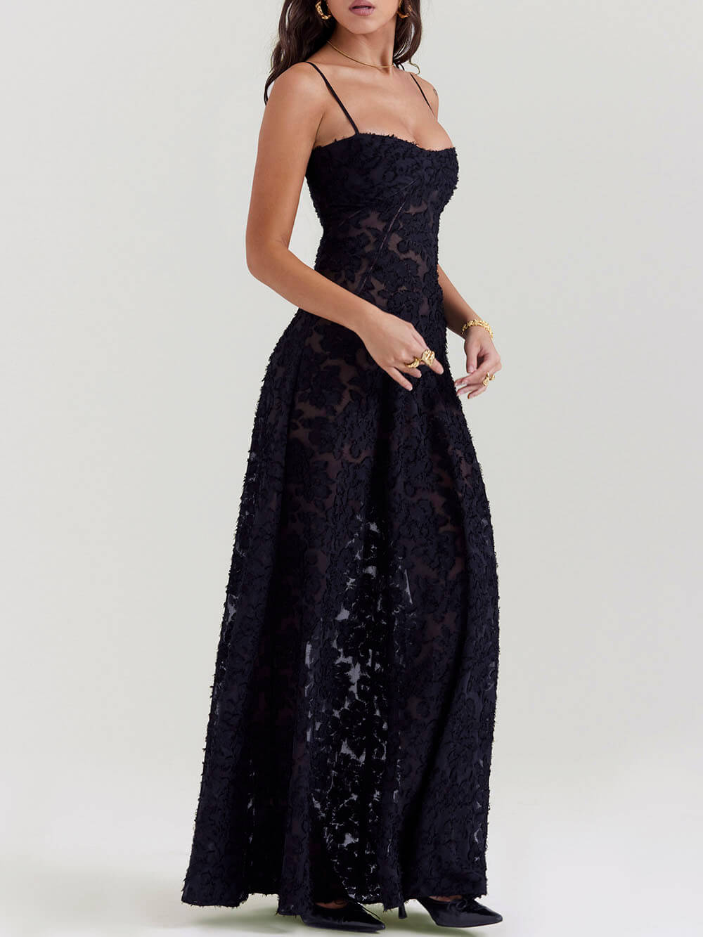 Lace-Back Floral Maxi Dress