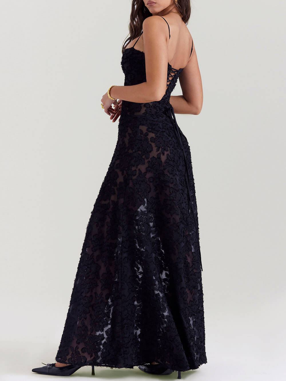 Lace-Back Floral Maxi Dress