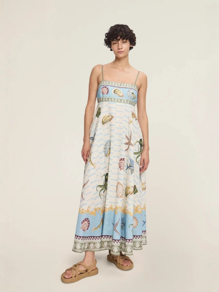 Graffiti Print Linen Maxi Dress
