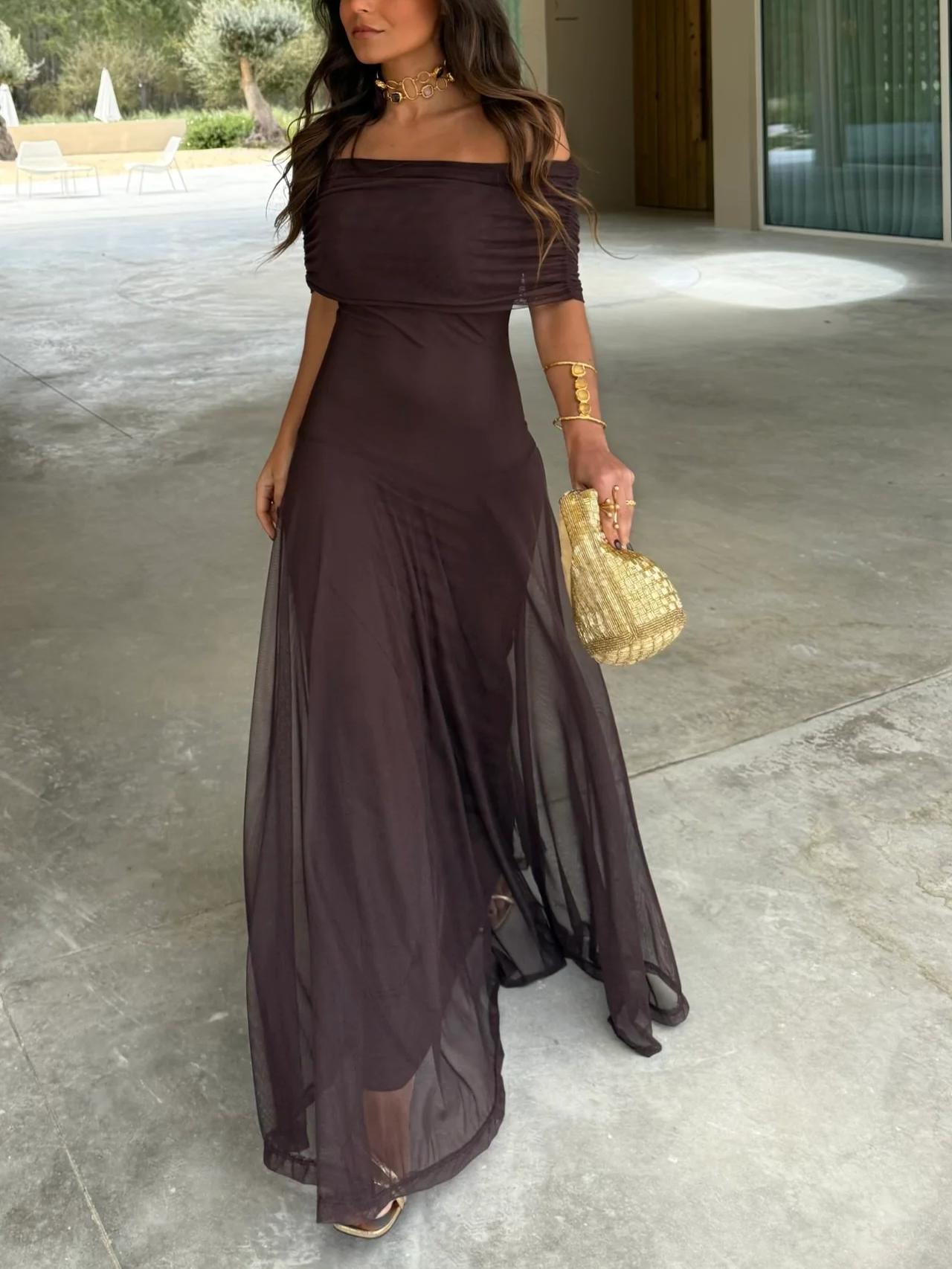 The Rosenne — Off-Shoulder Mesh Maxi Dress