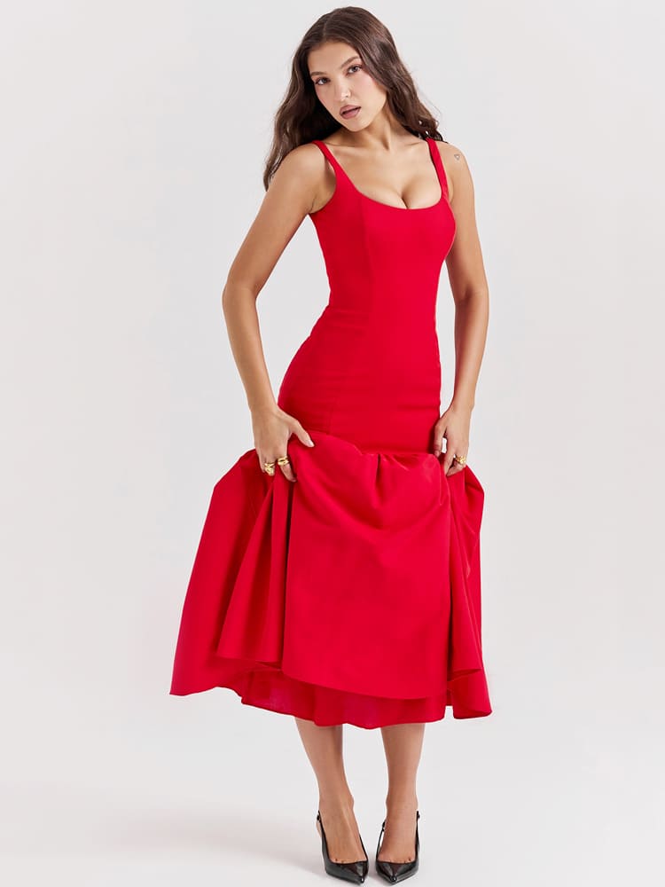 Side-Slit Halter Midi Dress