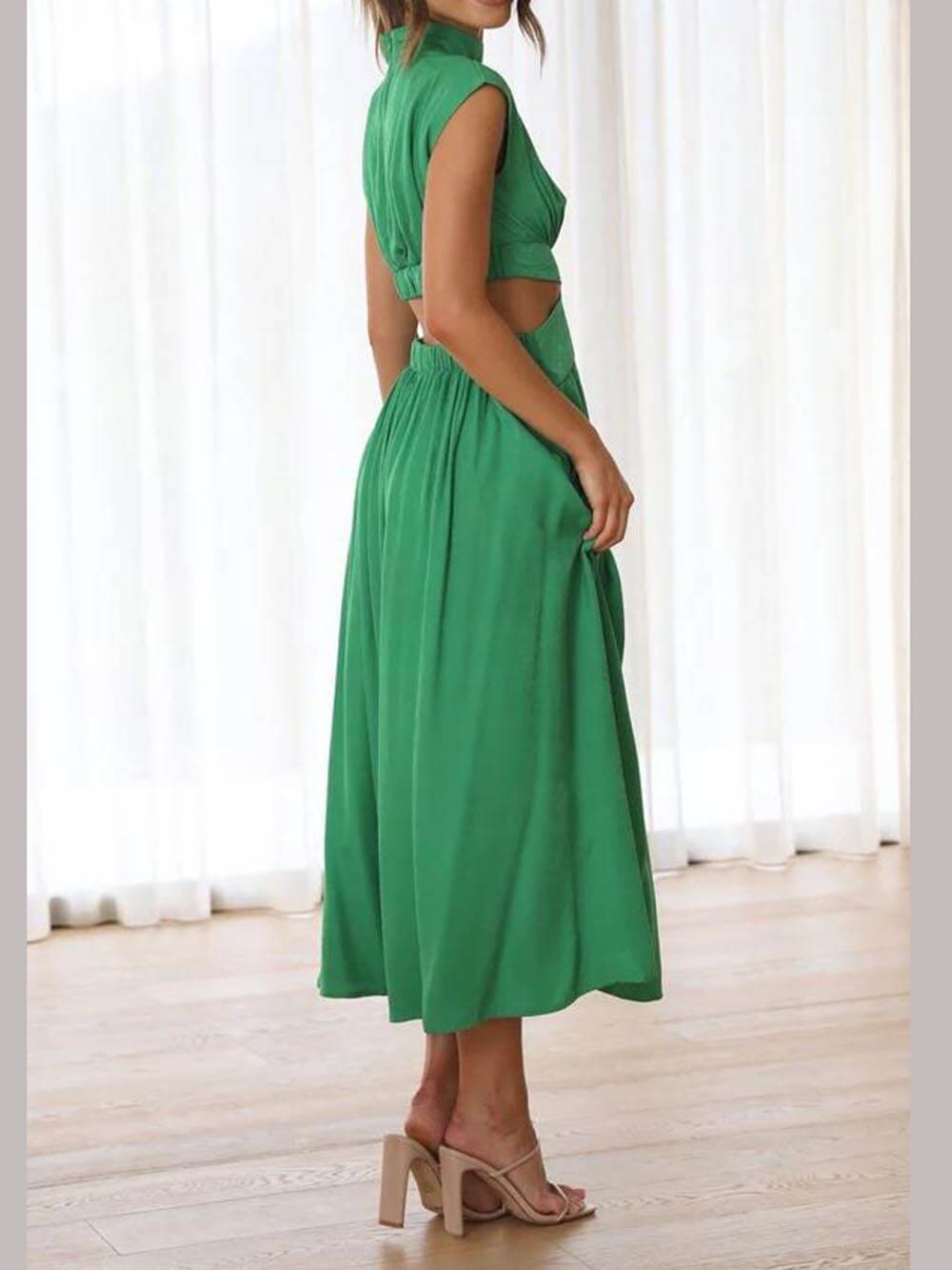 Cutout Waist Pocket Midi Dress