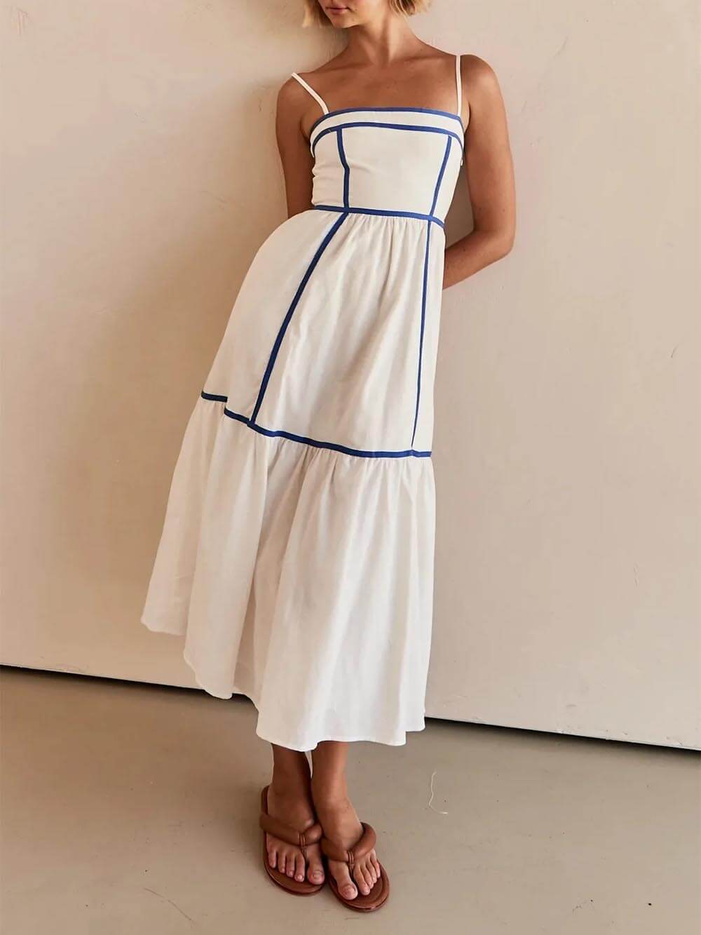 Contrast Trim Strap Midi Dress