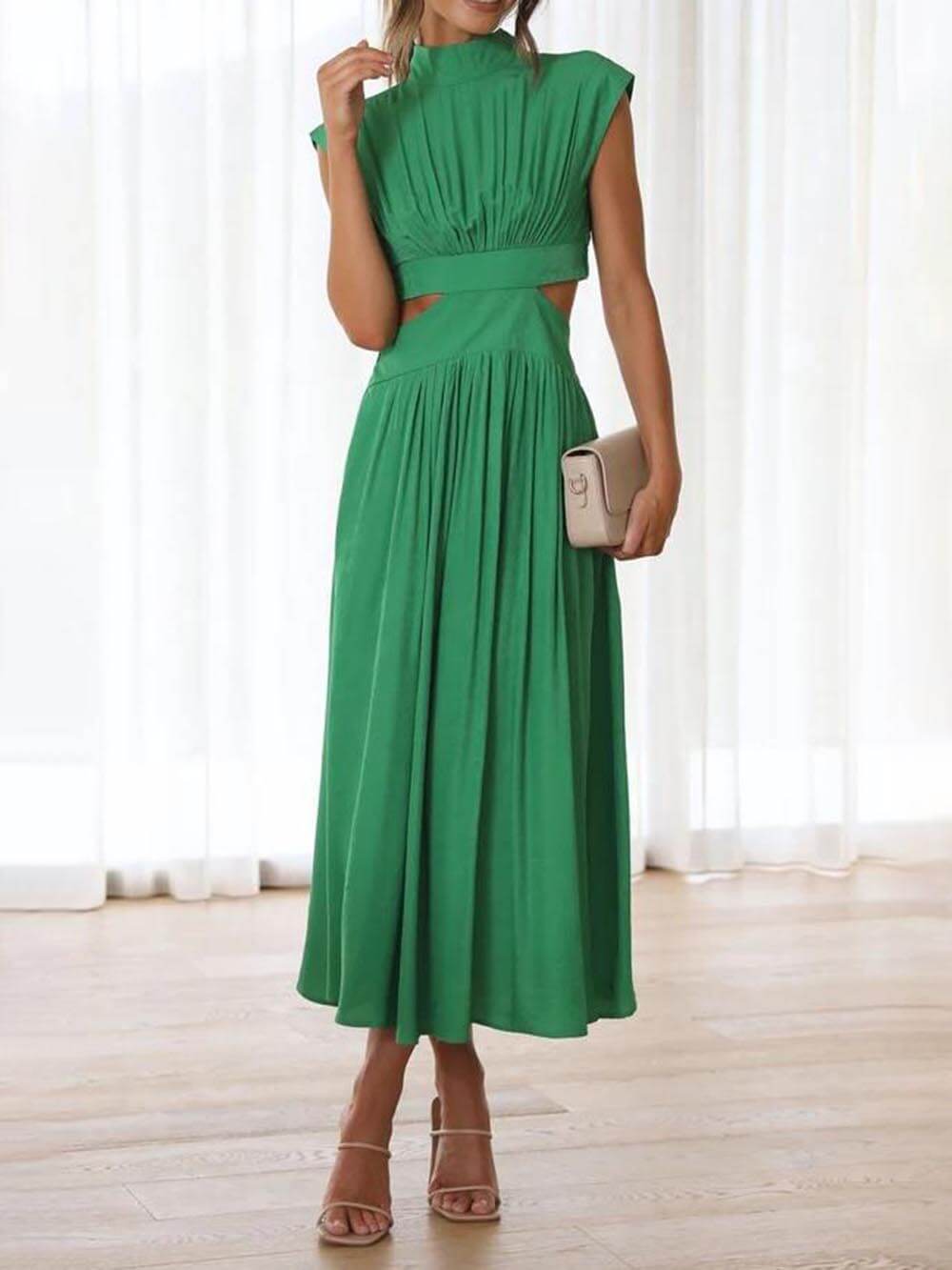 Cutout Waist Pocket Midi Dress