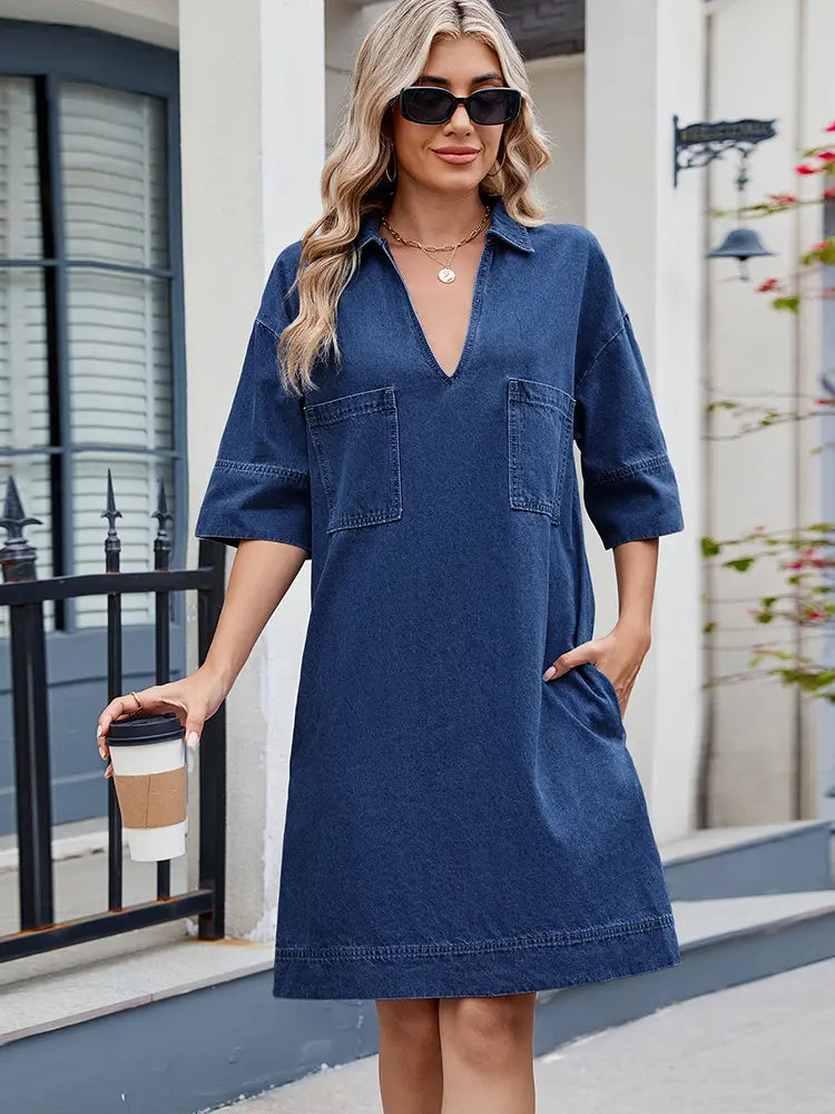 Loose Fit V-Neck Midi Dress