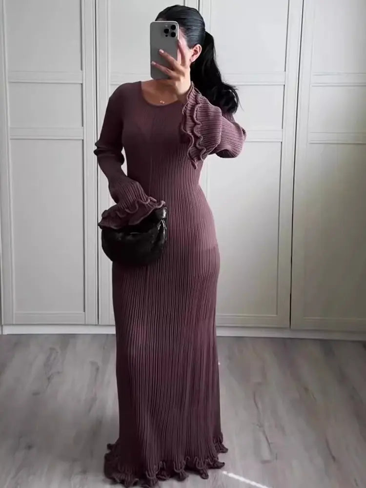 Bell-Sleeve Knit Maxi Dress