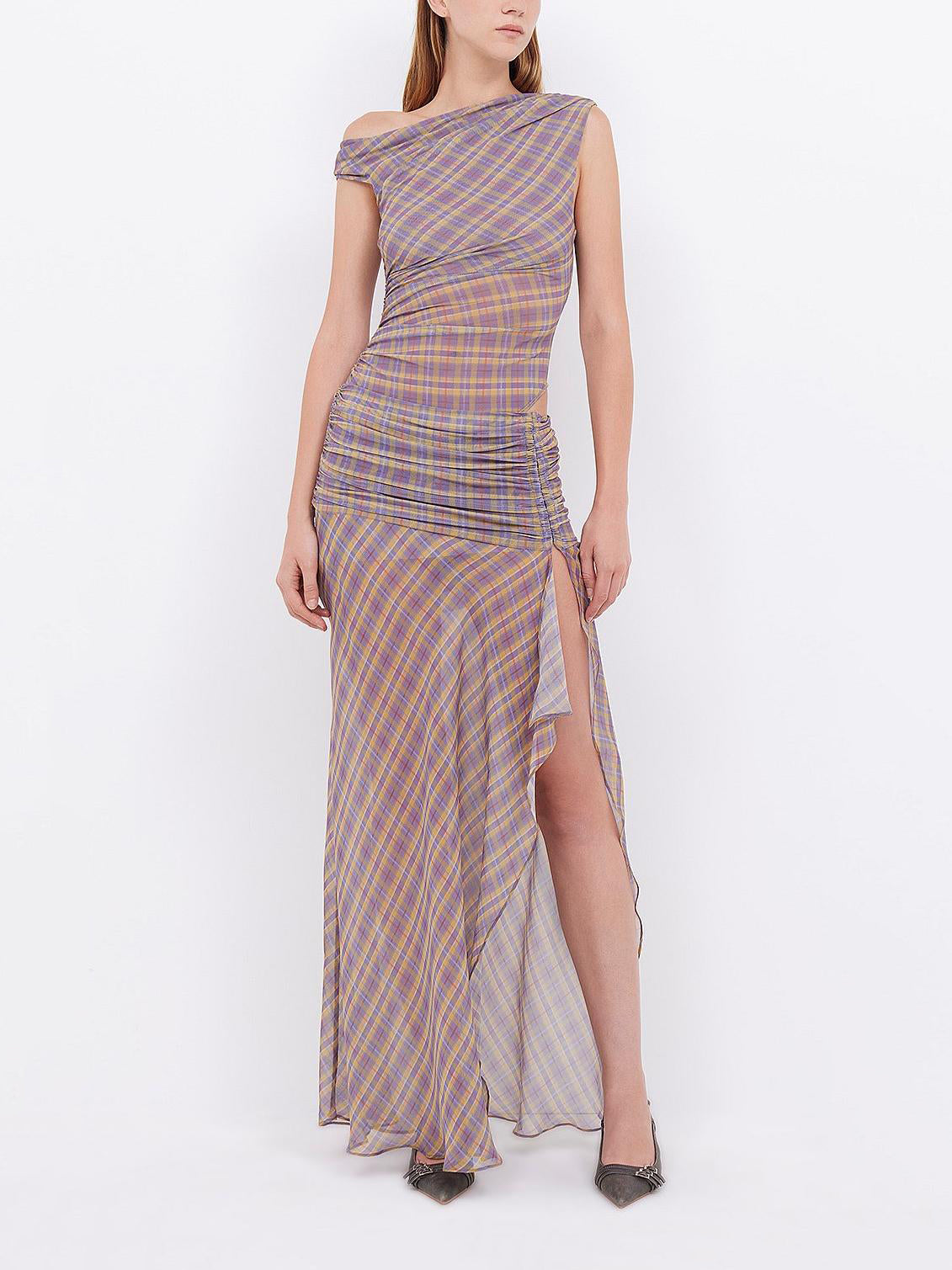 Asymmetric Hip-Cutout Maxi Dress