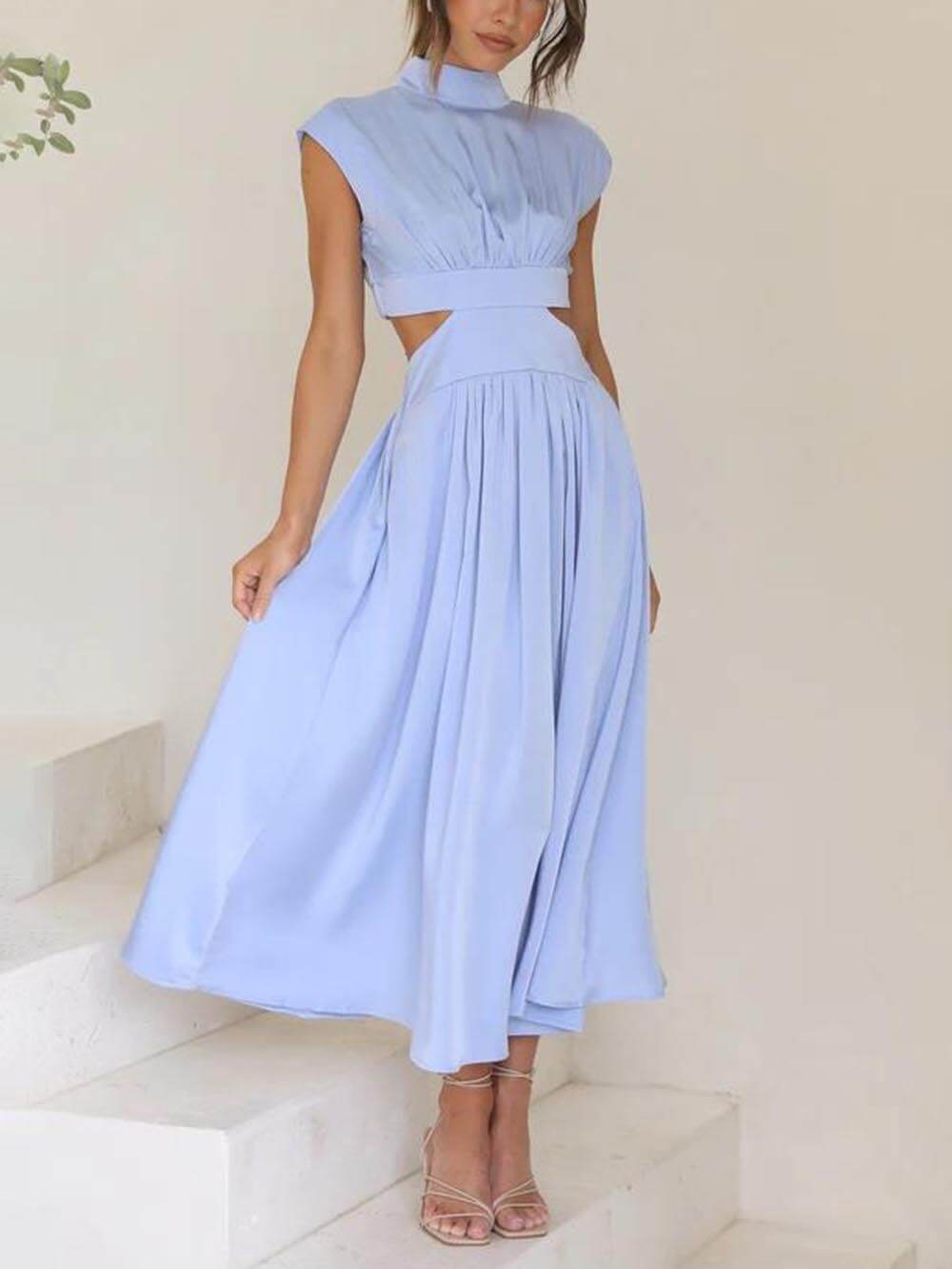 Cutout Waist Pocket Midi Dress