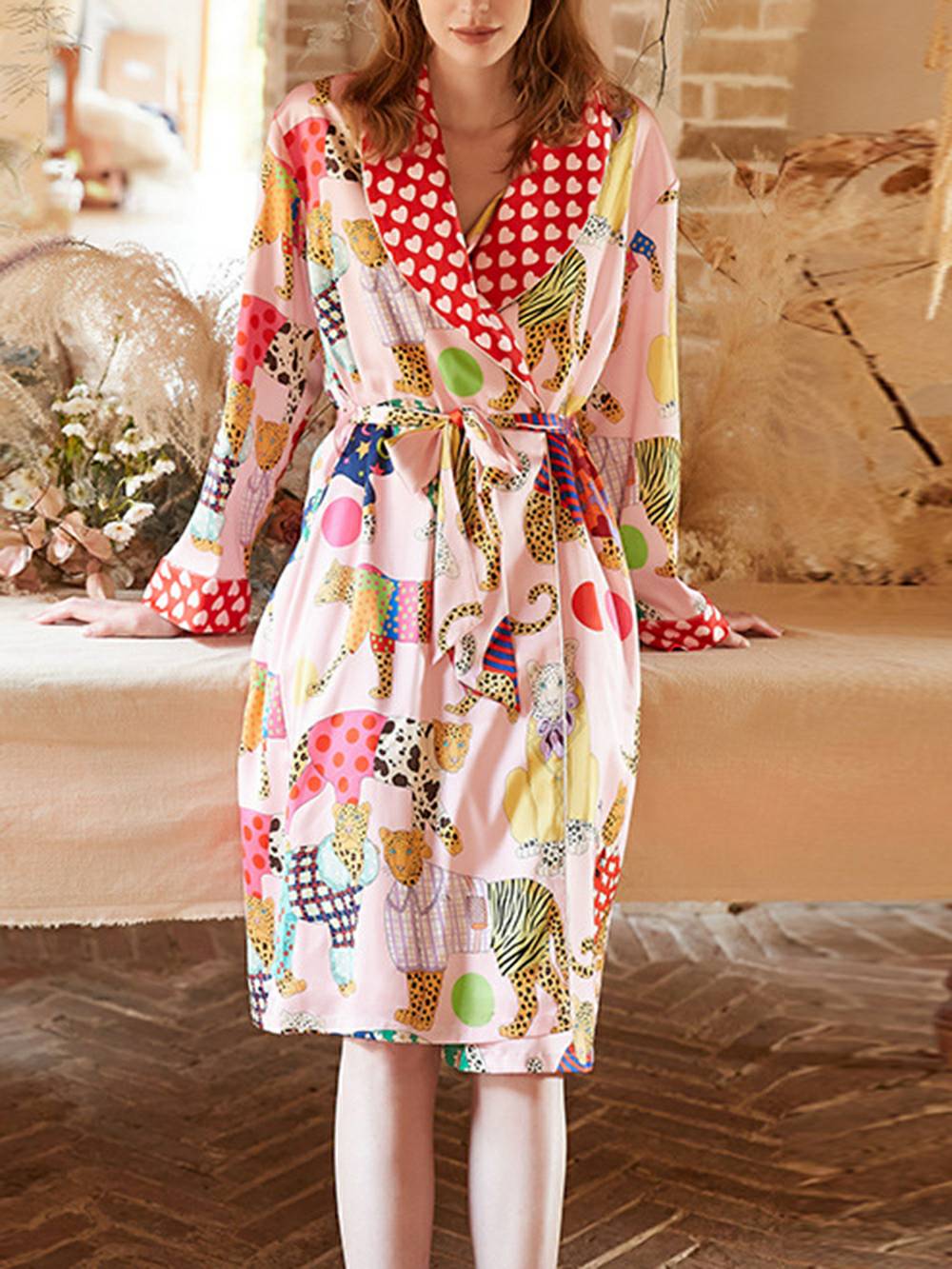 Leopard Print Silk Robe Set