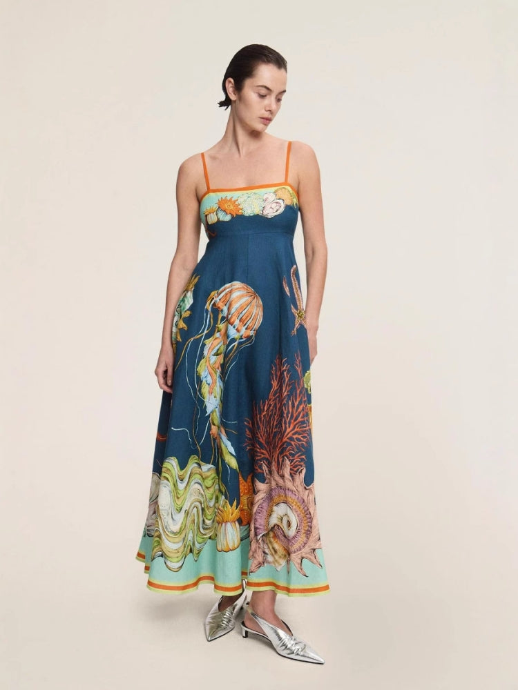 Graffiti Print Linen Tank Dress