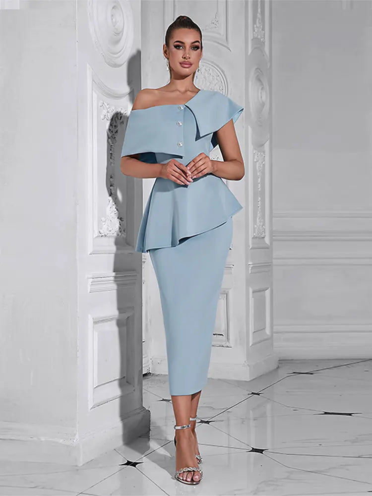 Ruffled Off-Shoulder Midi Dress