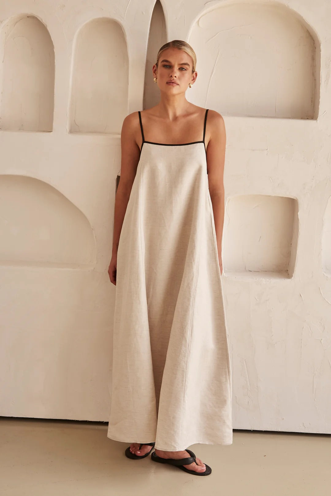 Contrast Trim Linen Maxi Dress
