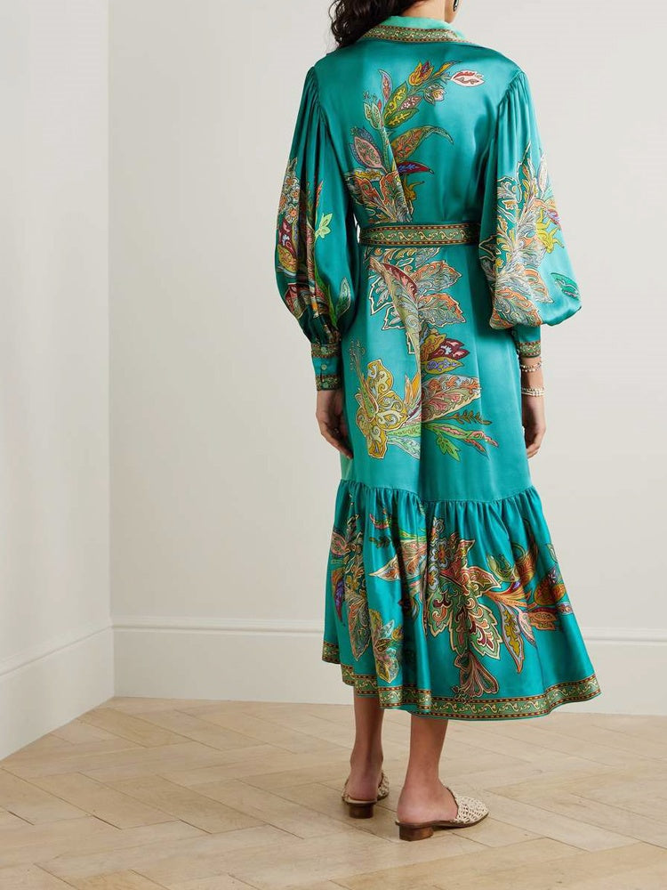 Vintage Print Lantern Sleeve Dress