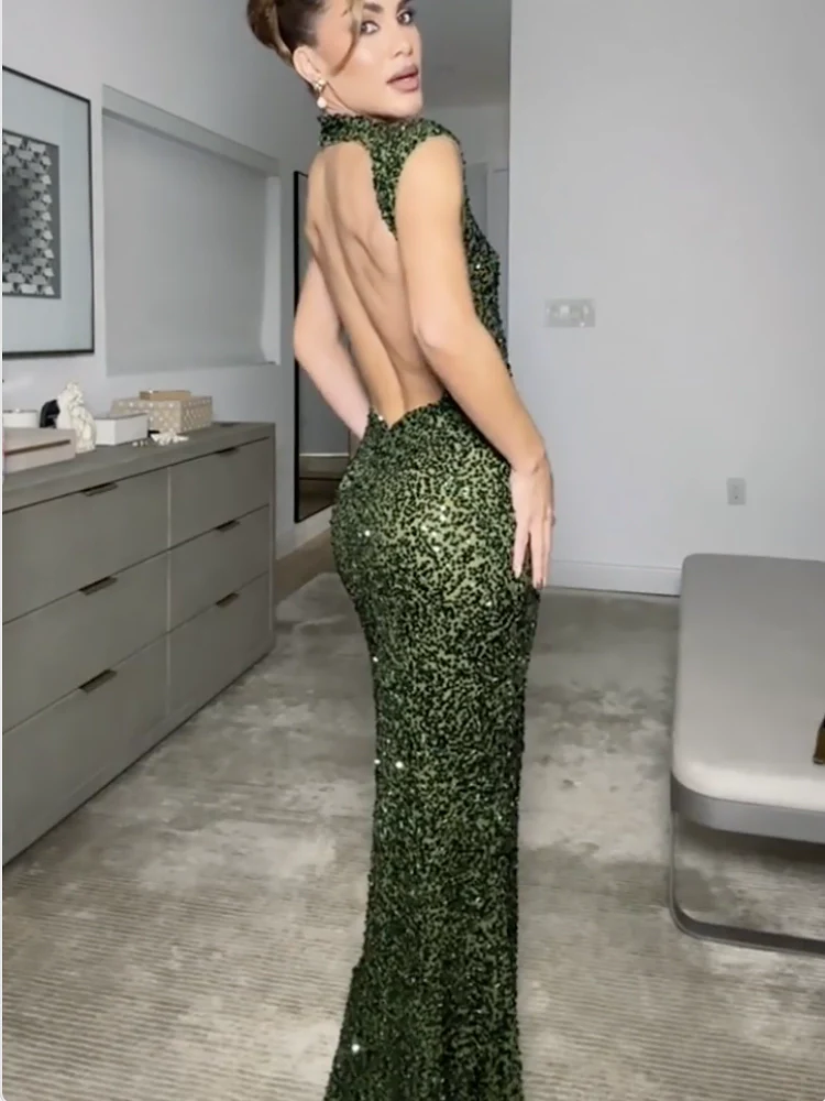 Sequin Backless Maxi Dress