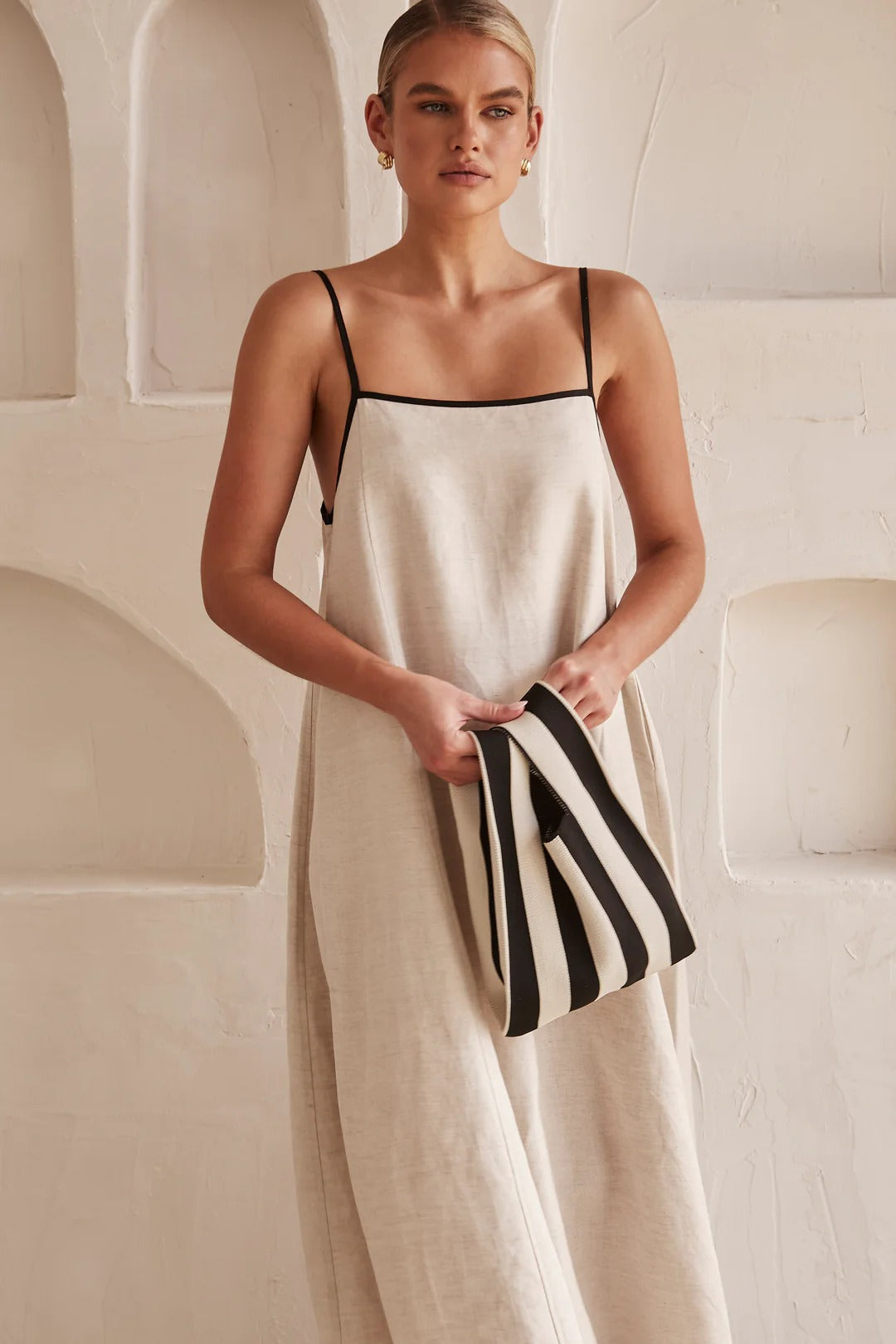 Contrast Trim Linen Maxi Dress