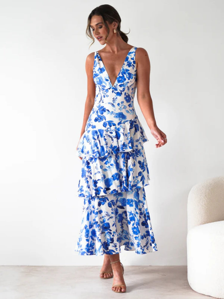 Floral V-Neck Slip Maxi Dress