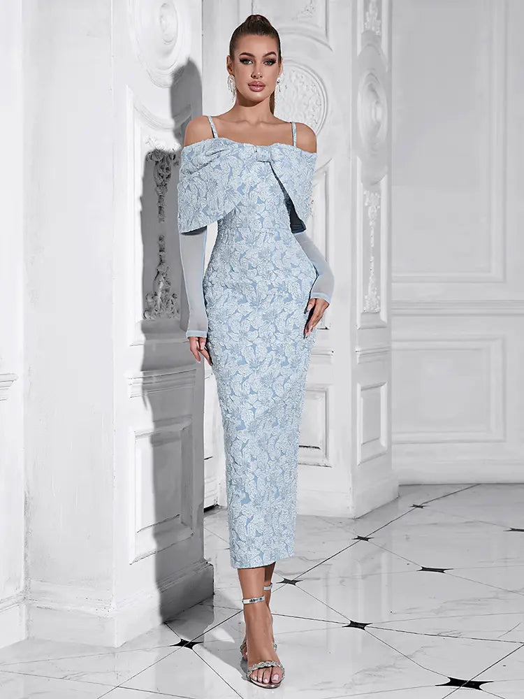 Floral Jacquard Mesh Midi Dress