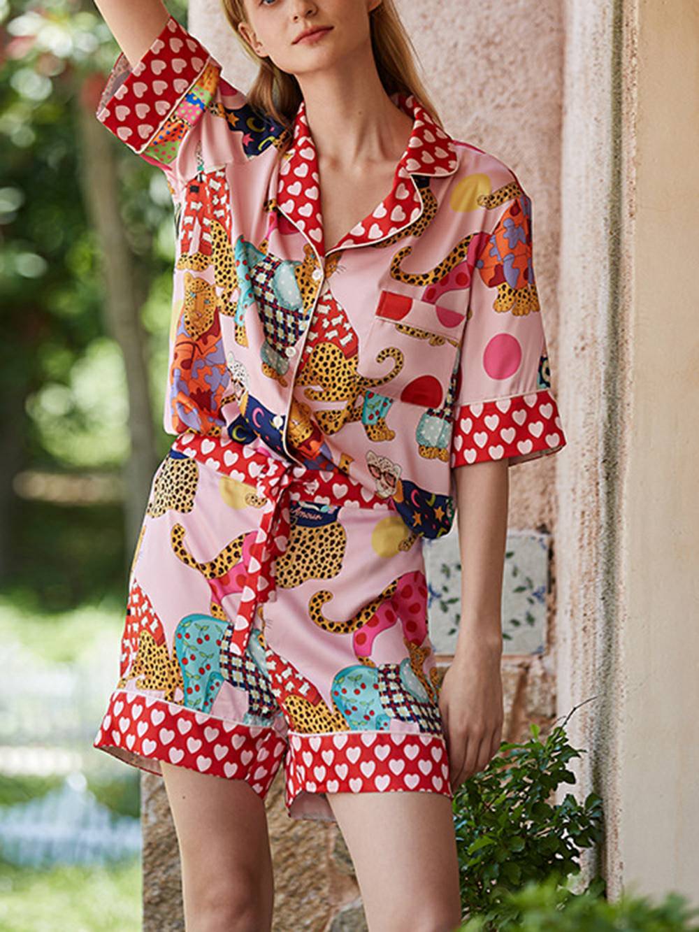 Leopard Print Silk Pyjama Set