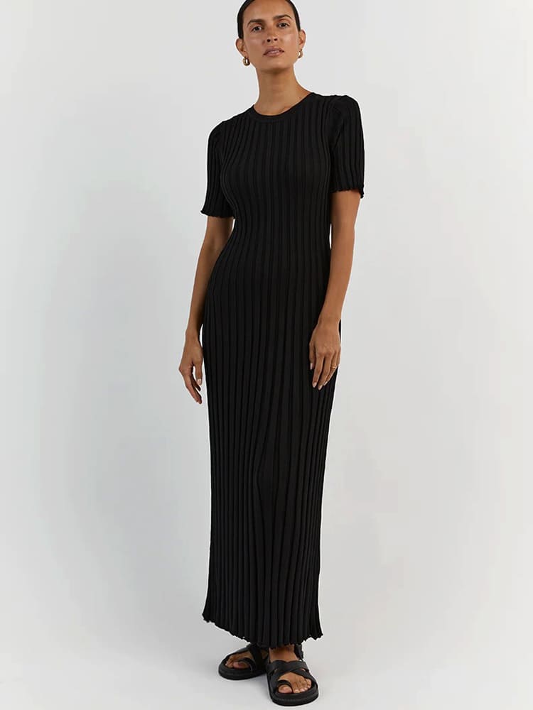 Striped Crew Neck Knit Maxi Dress
