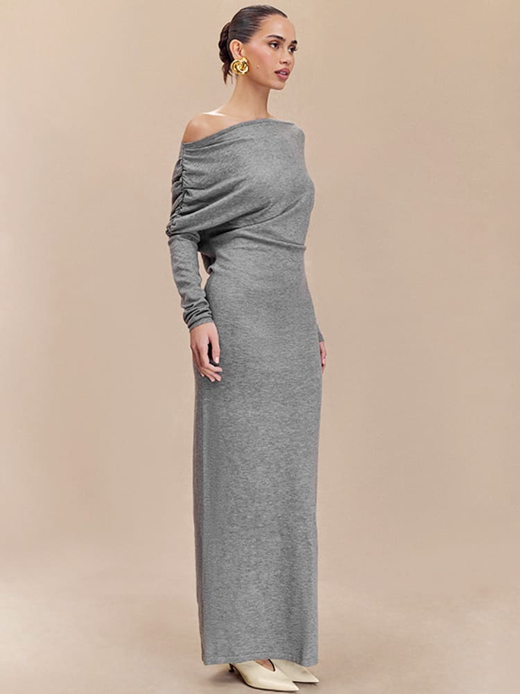 Off-Shoulder Draped Sleeve Maxi Dress