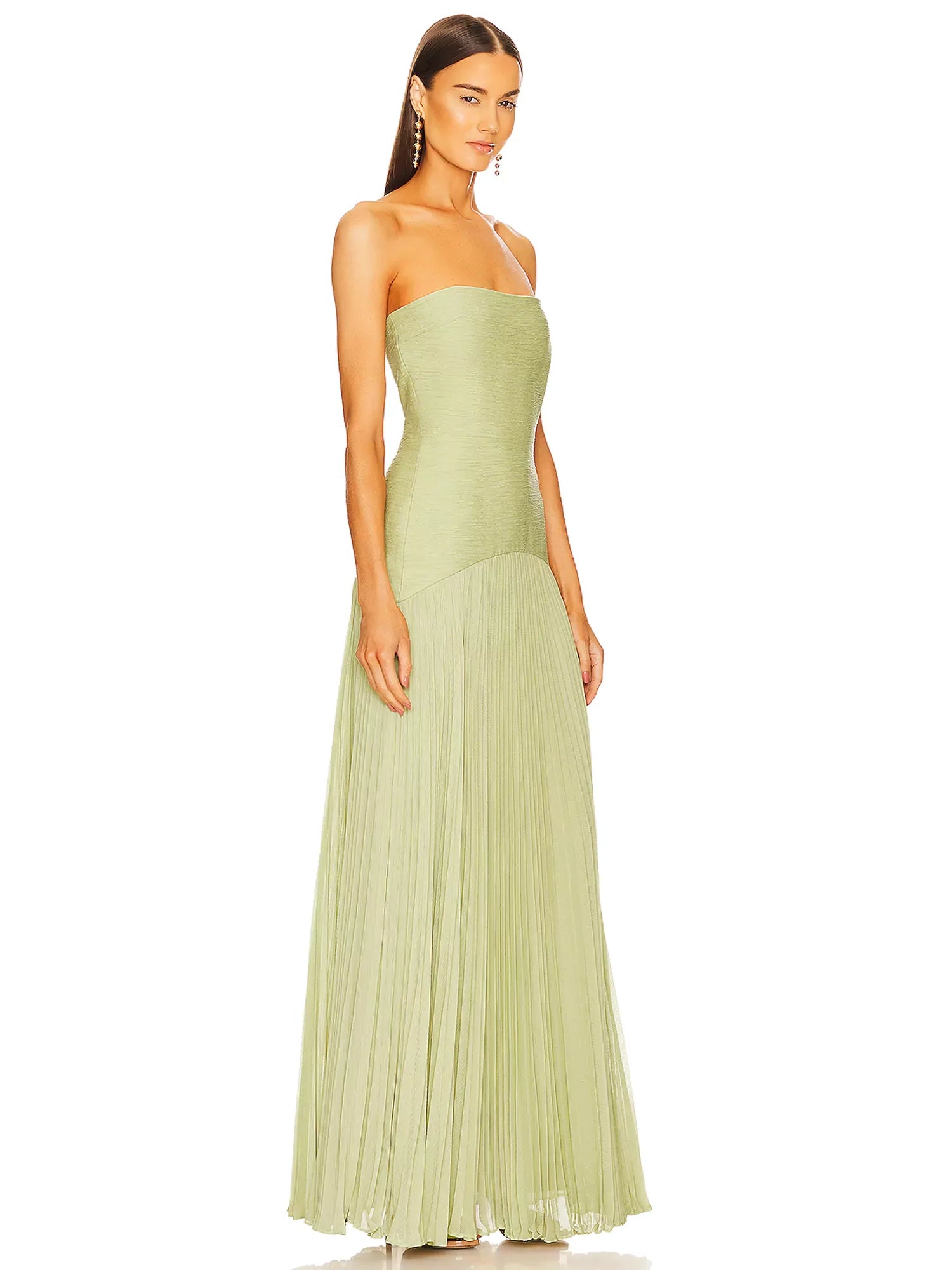 Tie-Sleeve Mesh Slit Maxi Dress