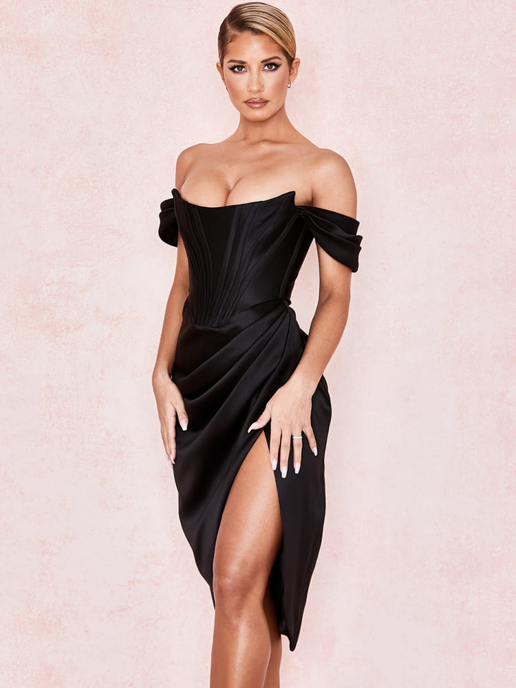 Black Corset Bodycon Midi Dress
