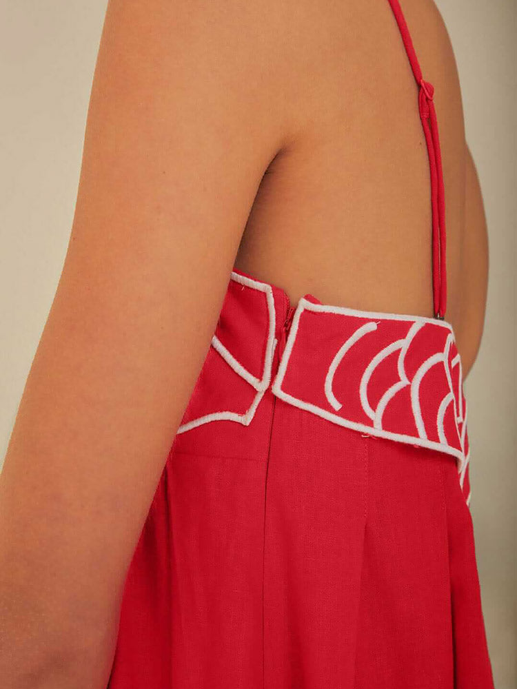 Embroidered Asymmetric Linen Maxi Dress