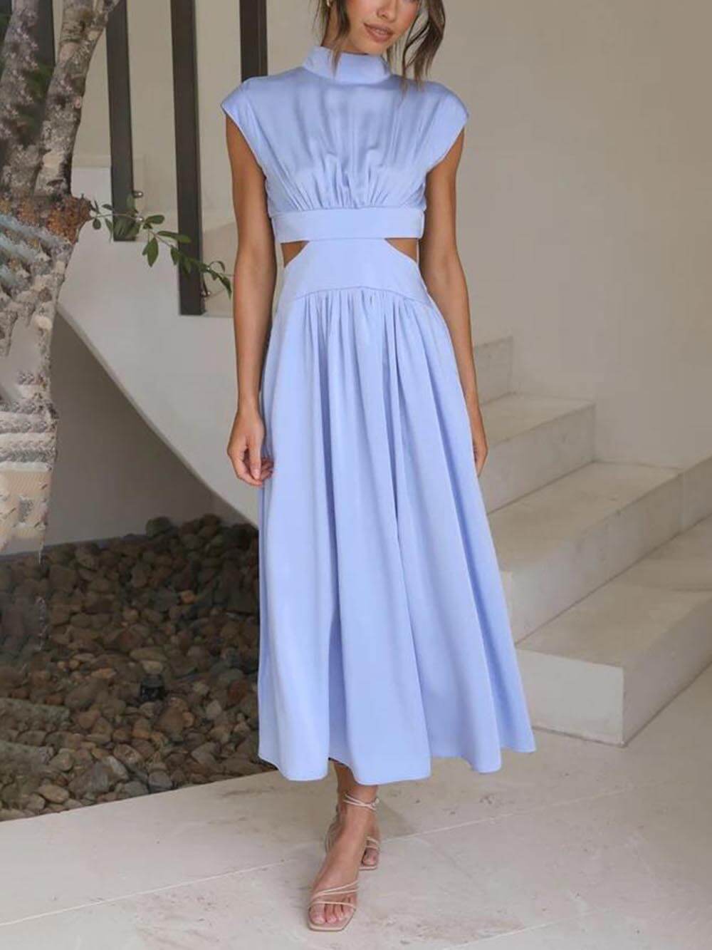 Cutout Waist Pocket Midi Dress