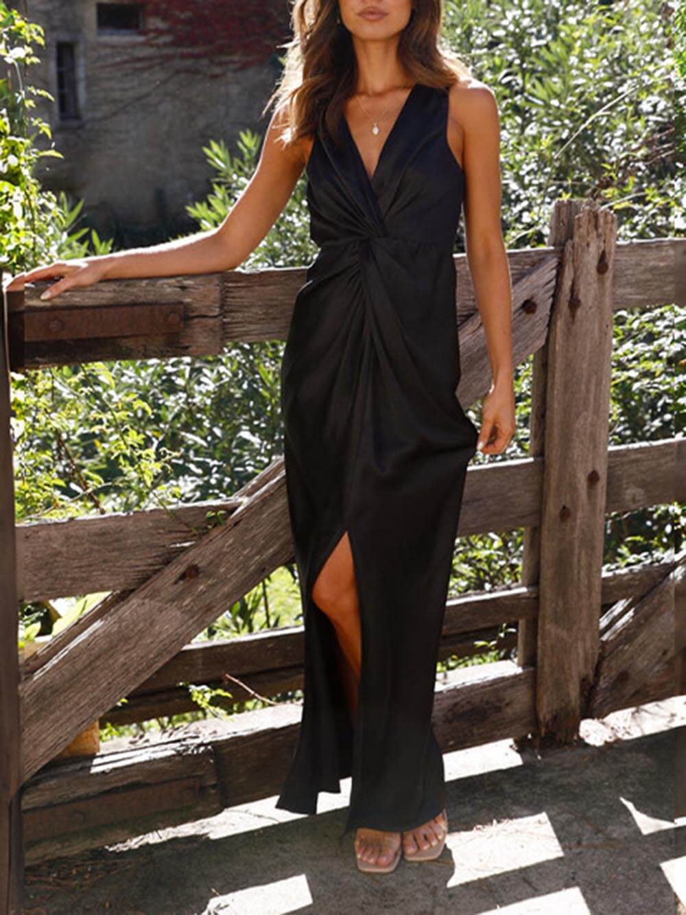 Deep V-Neck Backless Maxi Dress