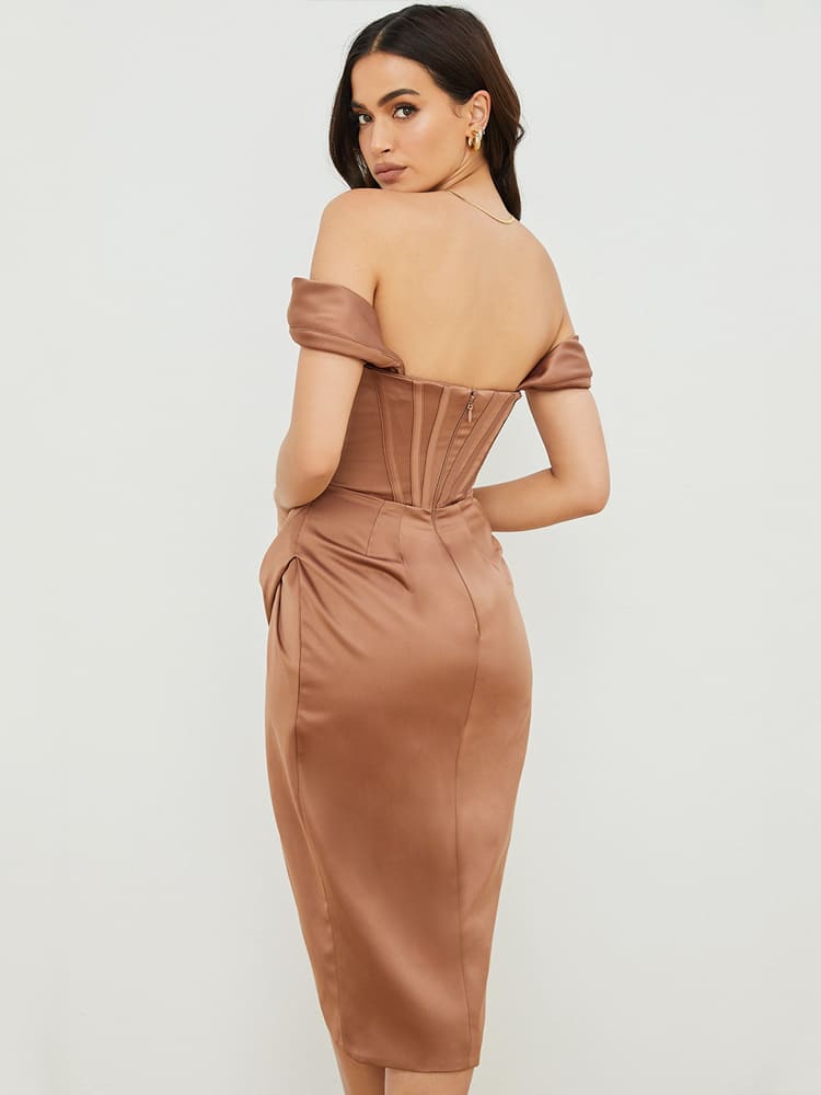 Brown Corset Bodycon Midi Dress