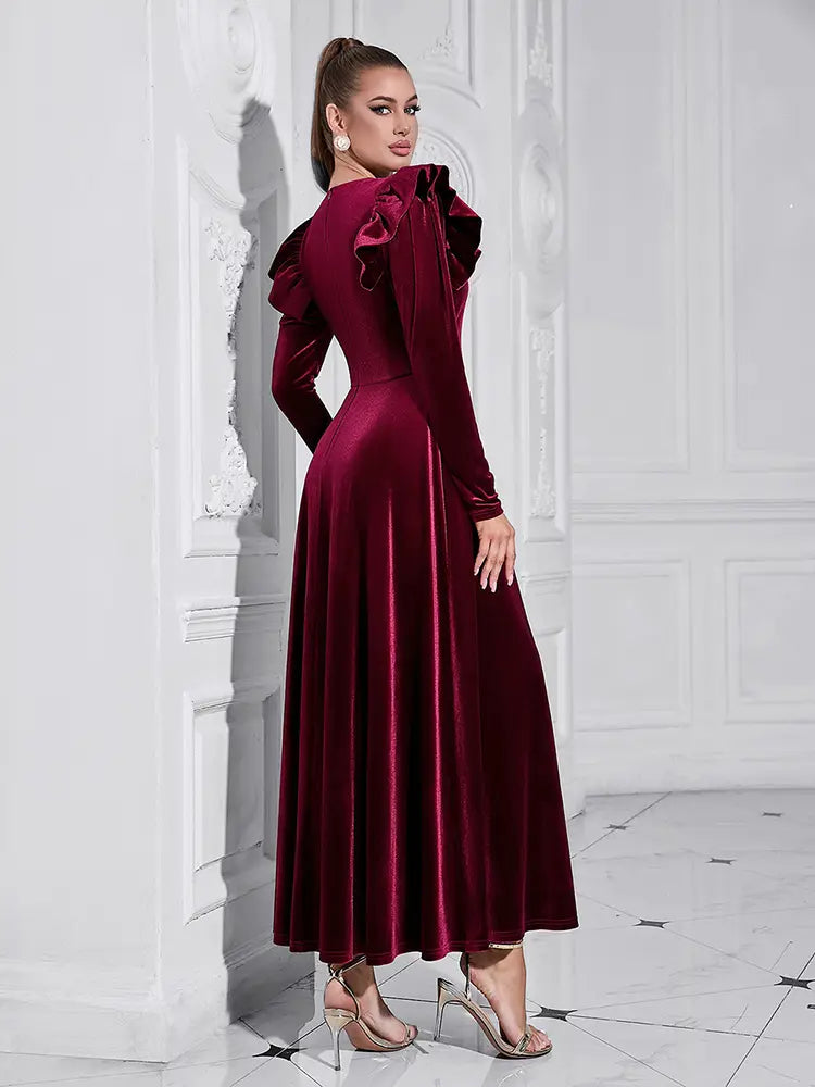 Button-Front V-Neck Maxi Dress