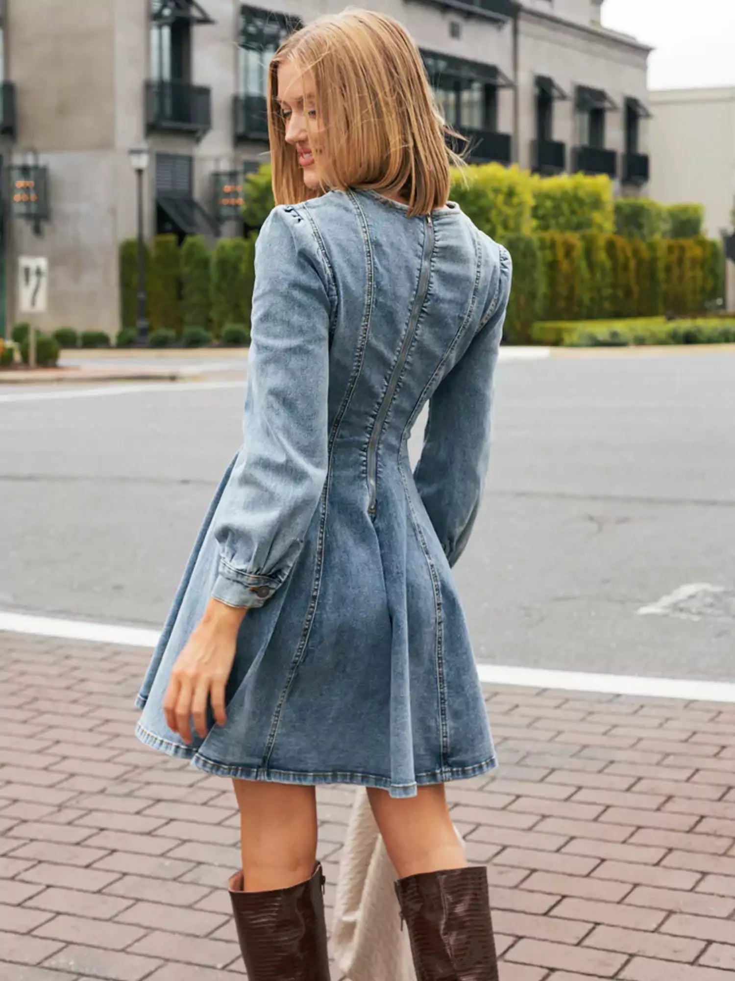 Denim Fit-and-Flare Mini Dress