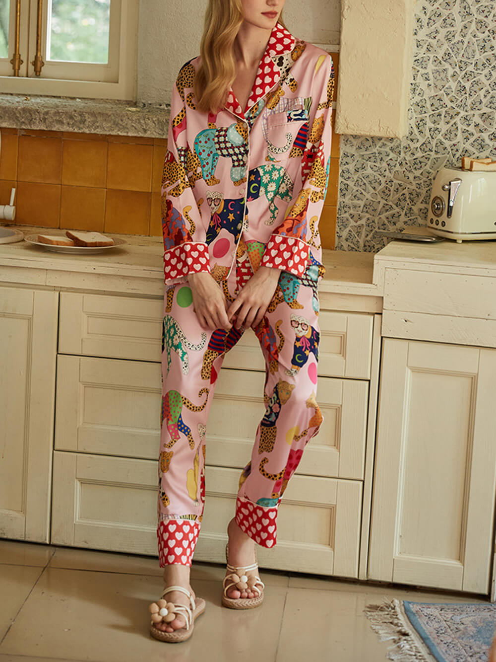 Leopard Print Silk Pyjama Set