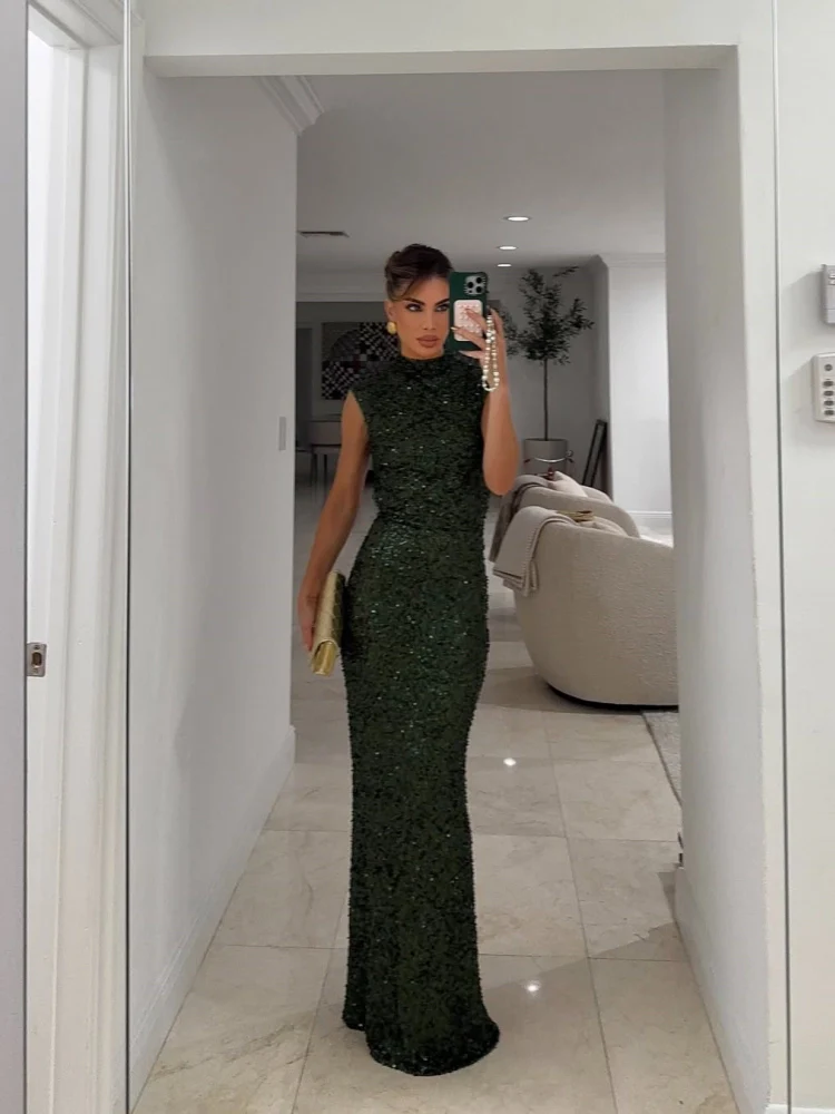 Sequin Backless Maxi Dress