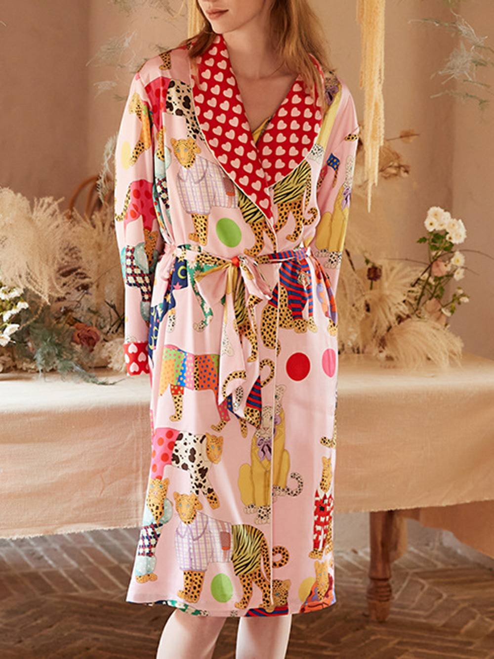 Leopard Print Silk Robe Set