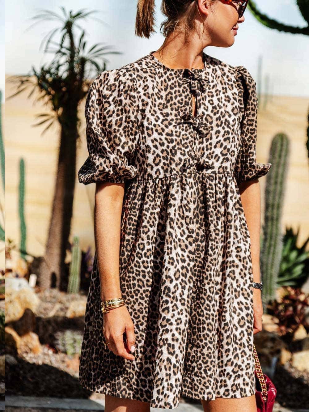 Leopard Print Puff Sleeve Mini