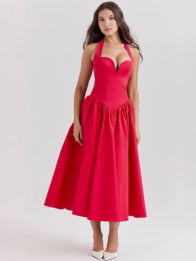 Side-Slit Halter Midi Dress