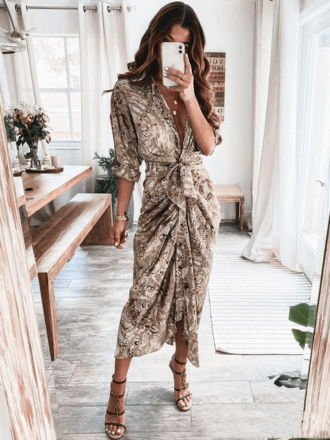Ruched Empire-Waist V-Neck Dress