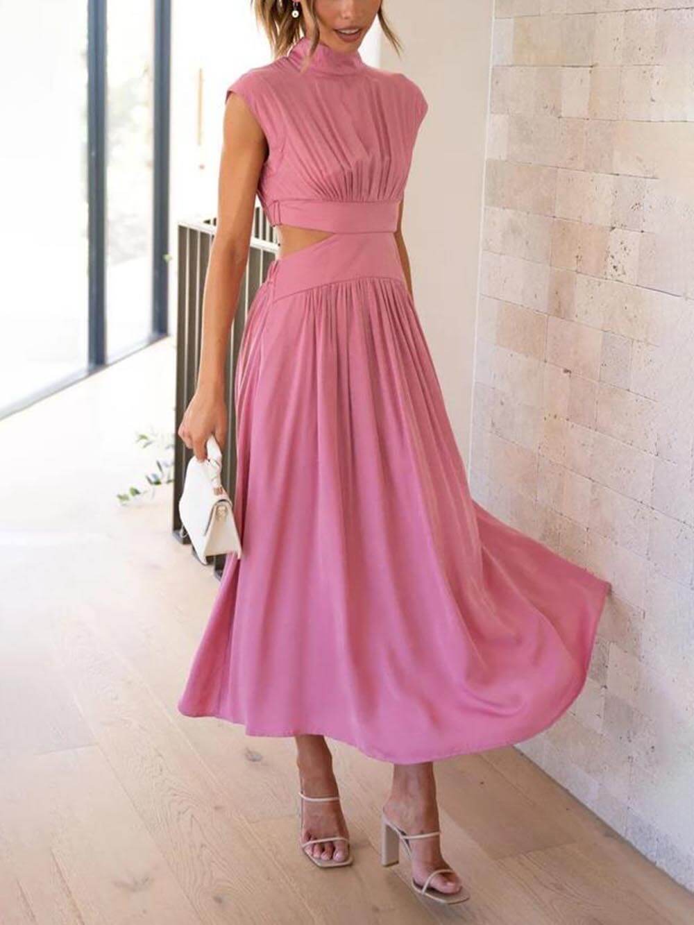 Cutout Waist Pocket Midi Dress