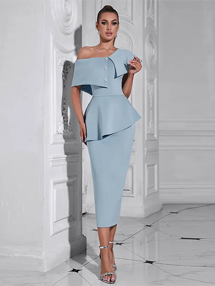 Ruffled Off-Shoulder Midi Dress